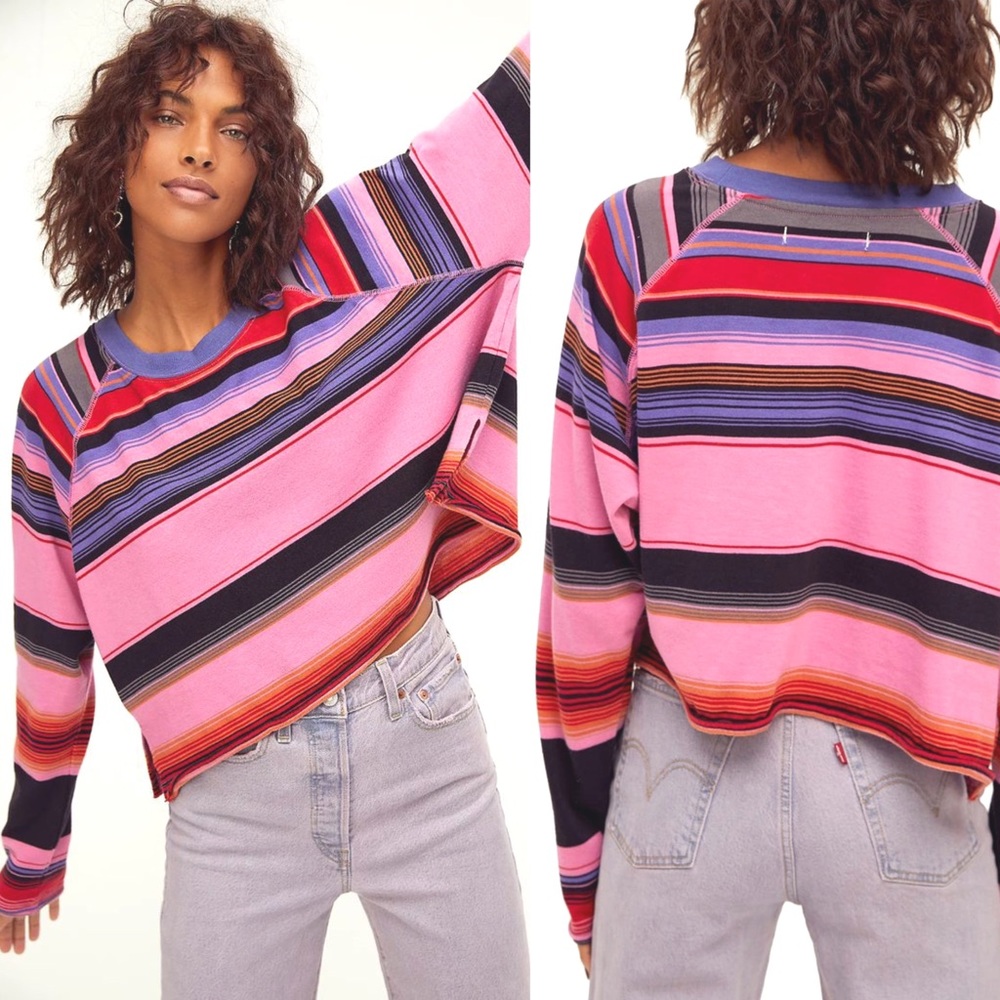 We The Free | NWT Free People Baja Striped Raglan Long Sleeve Cropped Crew Top